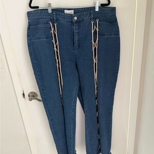 Plus Size Blue Lace-Up Front Skinny Jeans